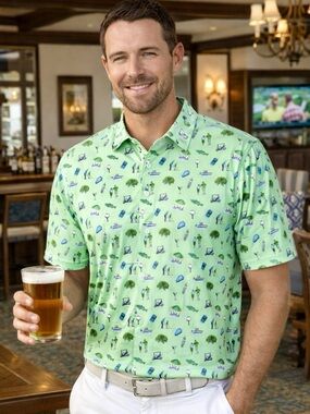 Smith & Quinn Men’s Size Large Golf Polo Green Novelty Print Stretch EUC!
